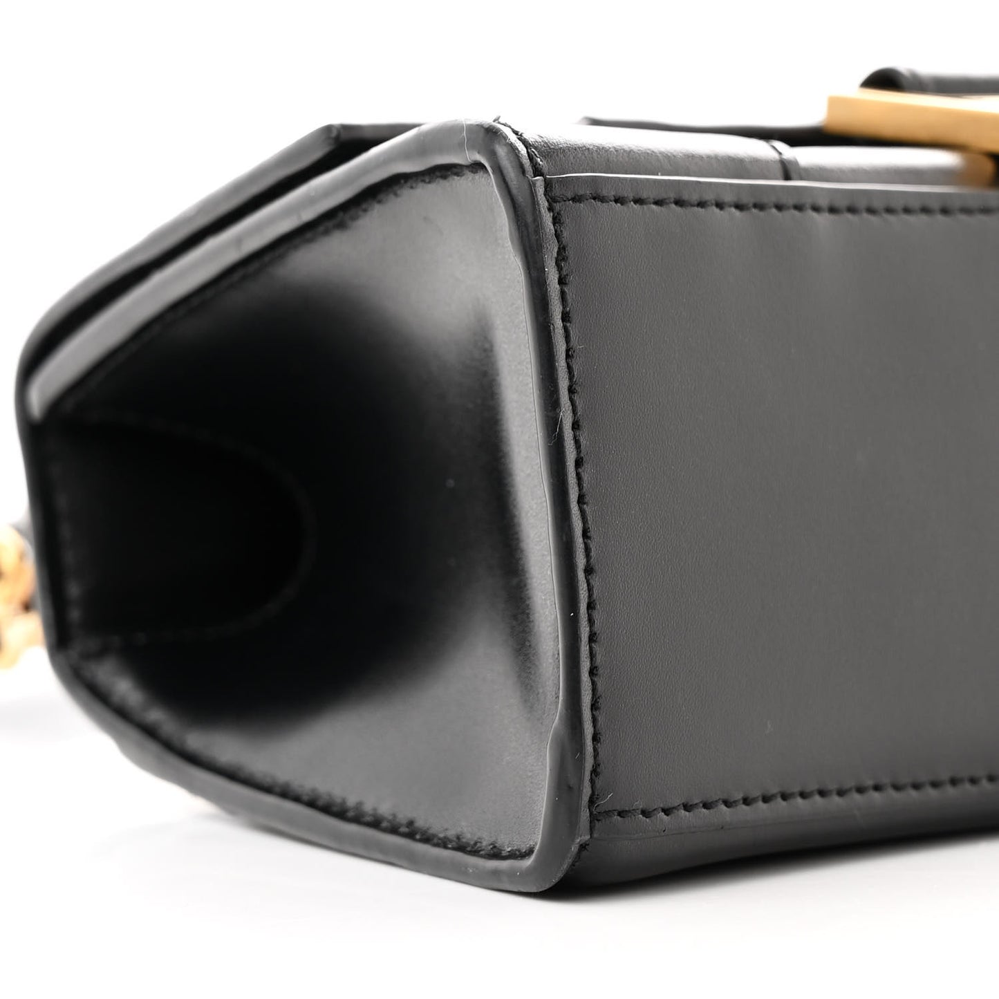 Shiny Box Calfskin Hourglass Top Handle Bag XS Black