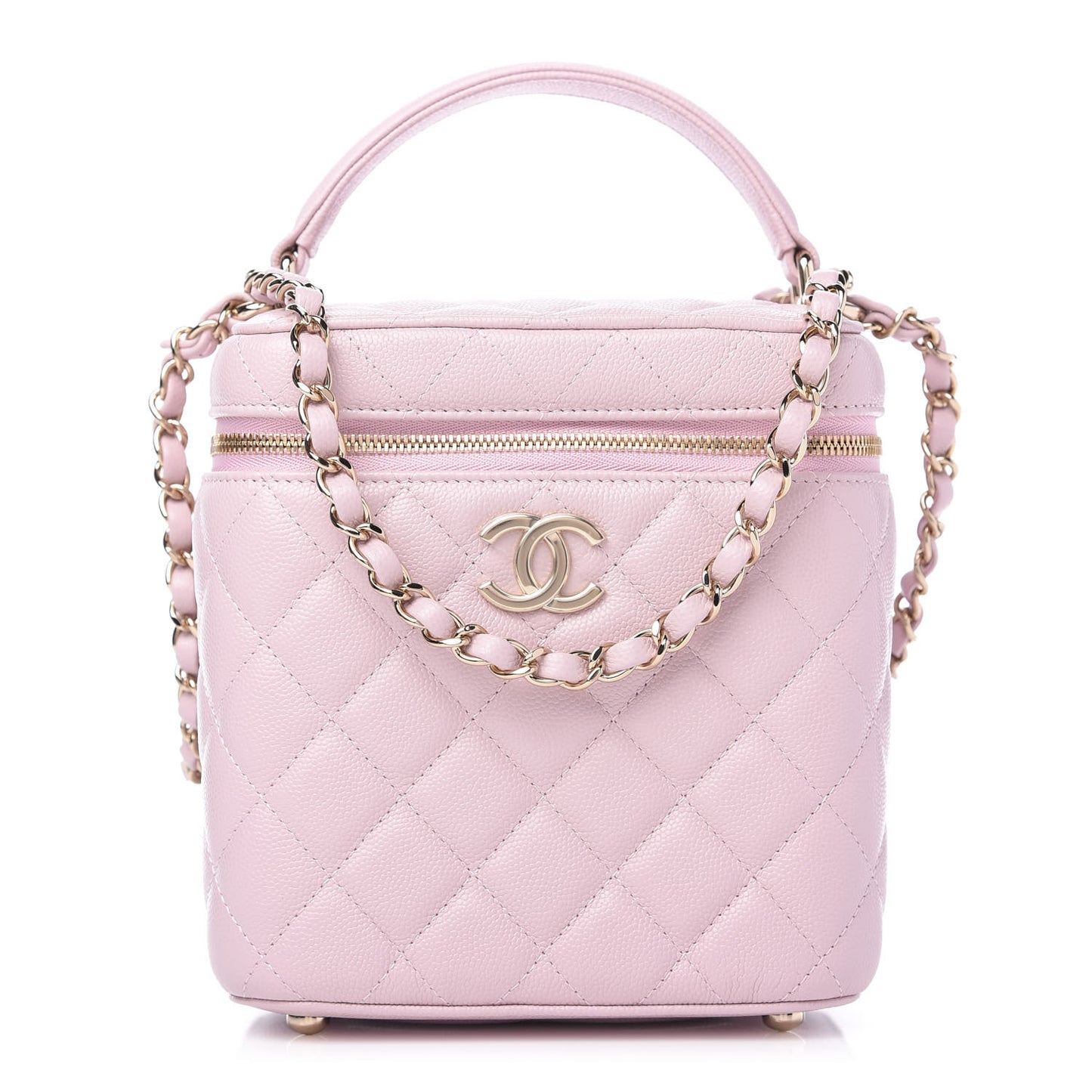 Caviar Quilted Small Top Handle Vanity Case With Chain Light Pink
