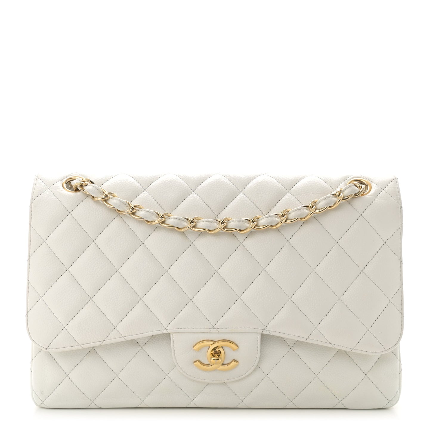 Caviar Quilted Jumbo Double Flap White