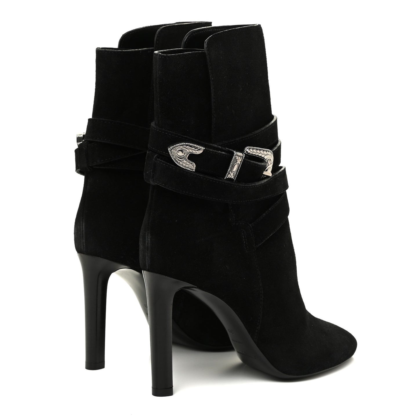 Suede Mica Buckle Western Ankle Booties 39 Black