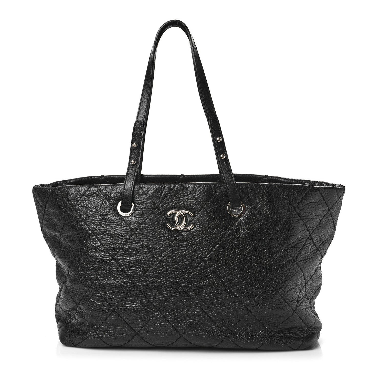 Glazed Calfskin Large On The Road Tote Black