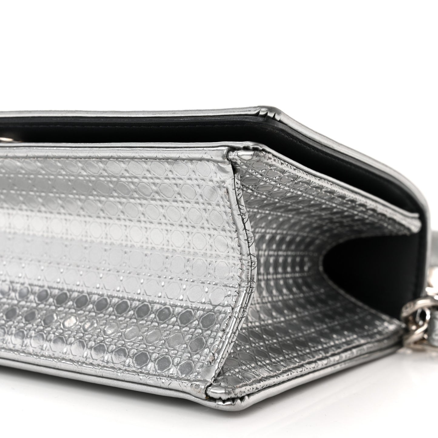 Metallic Patent Micro-Cannage Small Diorama Flap Bag Silver