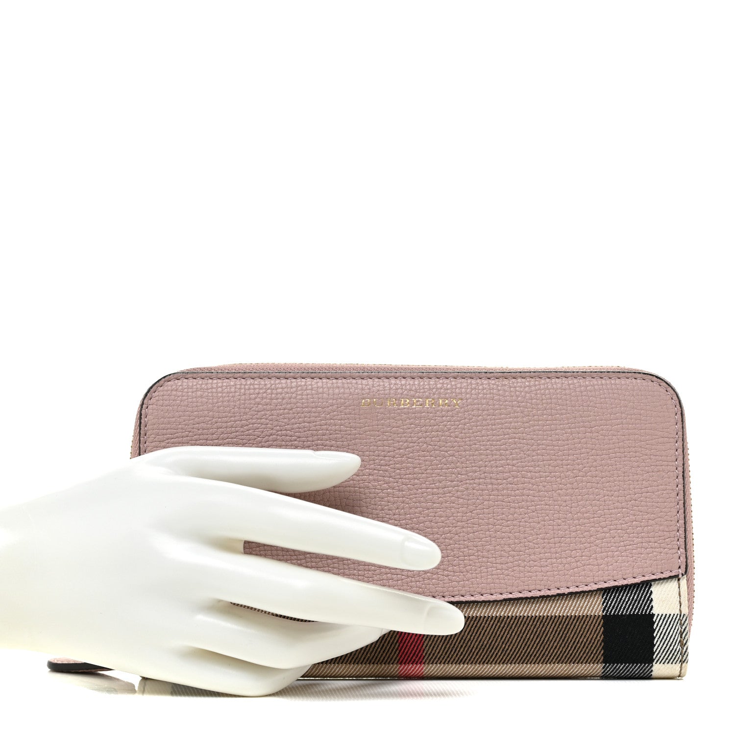 Burberry Grainy Calfskin House Check Elmore Zip Around Wallet Mauve Pink 2 of 11