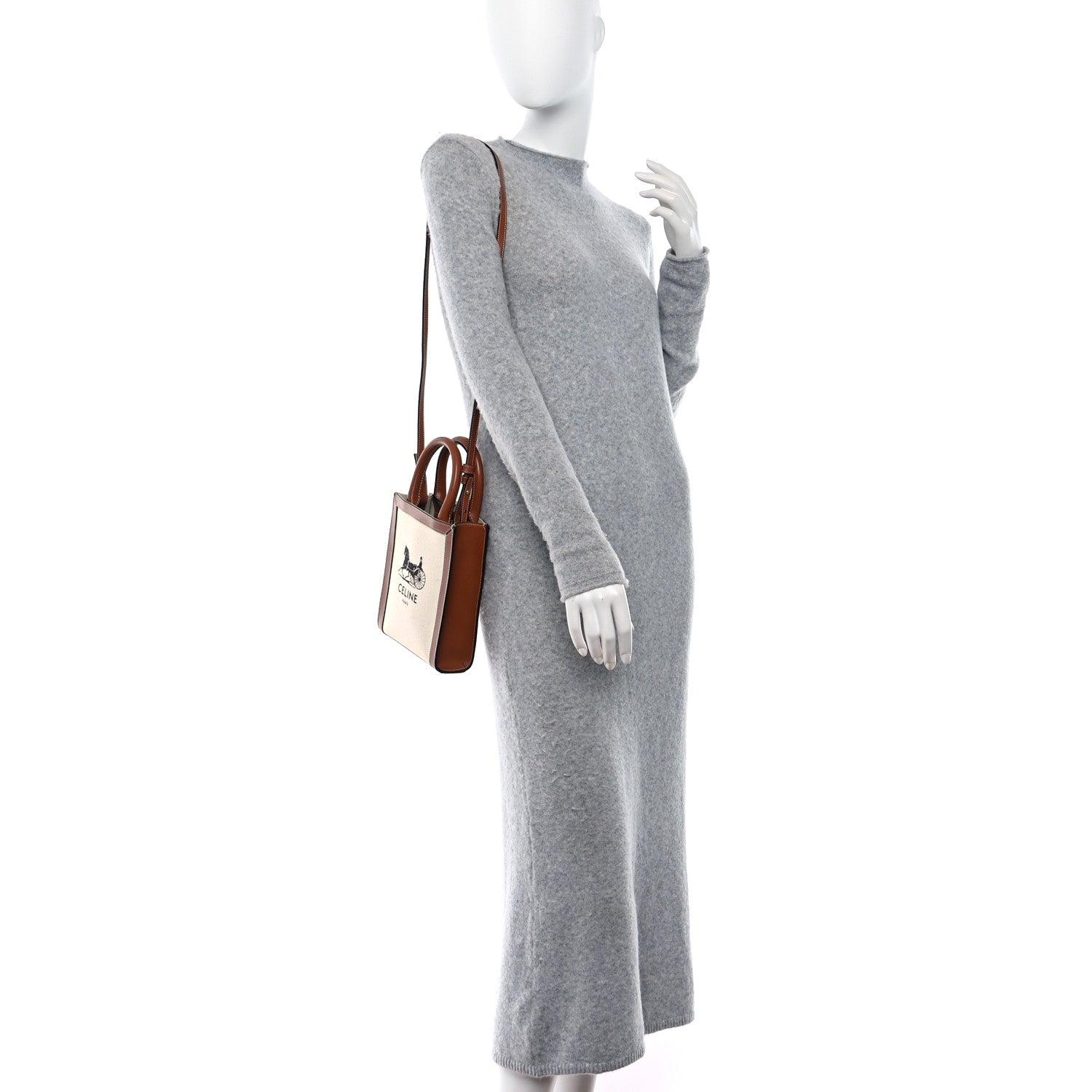 Celine Canvas Calfskin Sulky Print Mini Vertical Cabas Natural Tan 2 of 8