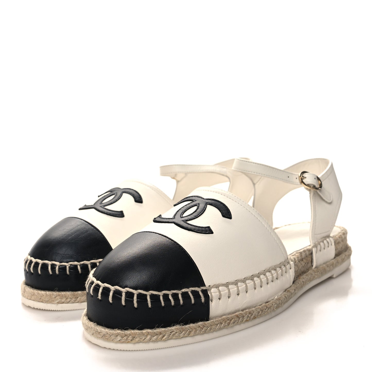 Lambskin Cap Toe CC Espadrille Sandals 39 White Black
