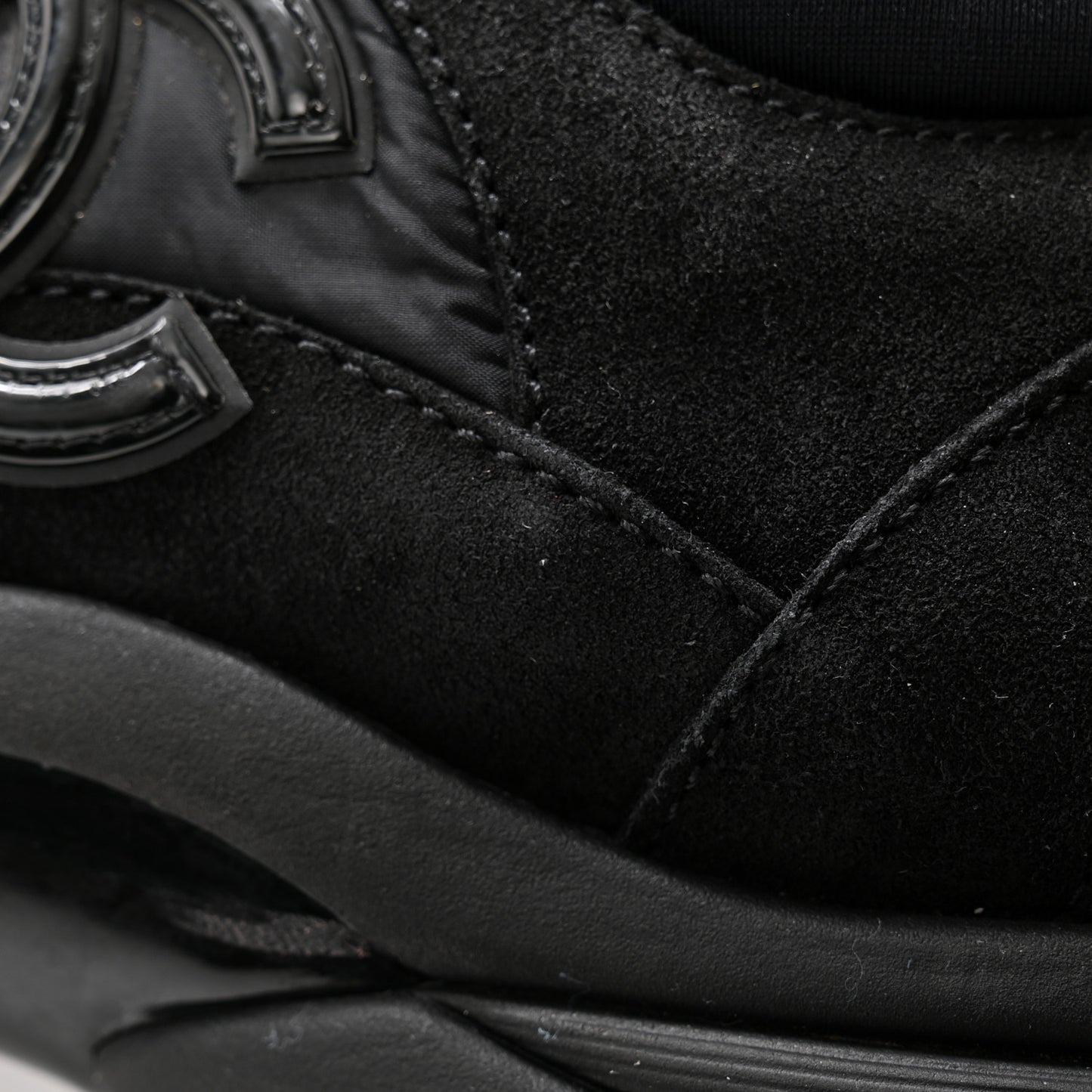 Fabric Calfskin Suede CC Sneakers 38 Black