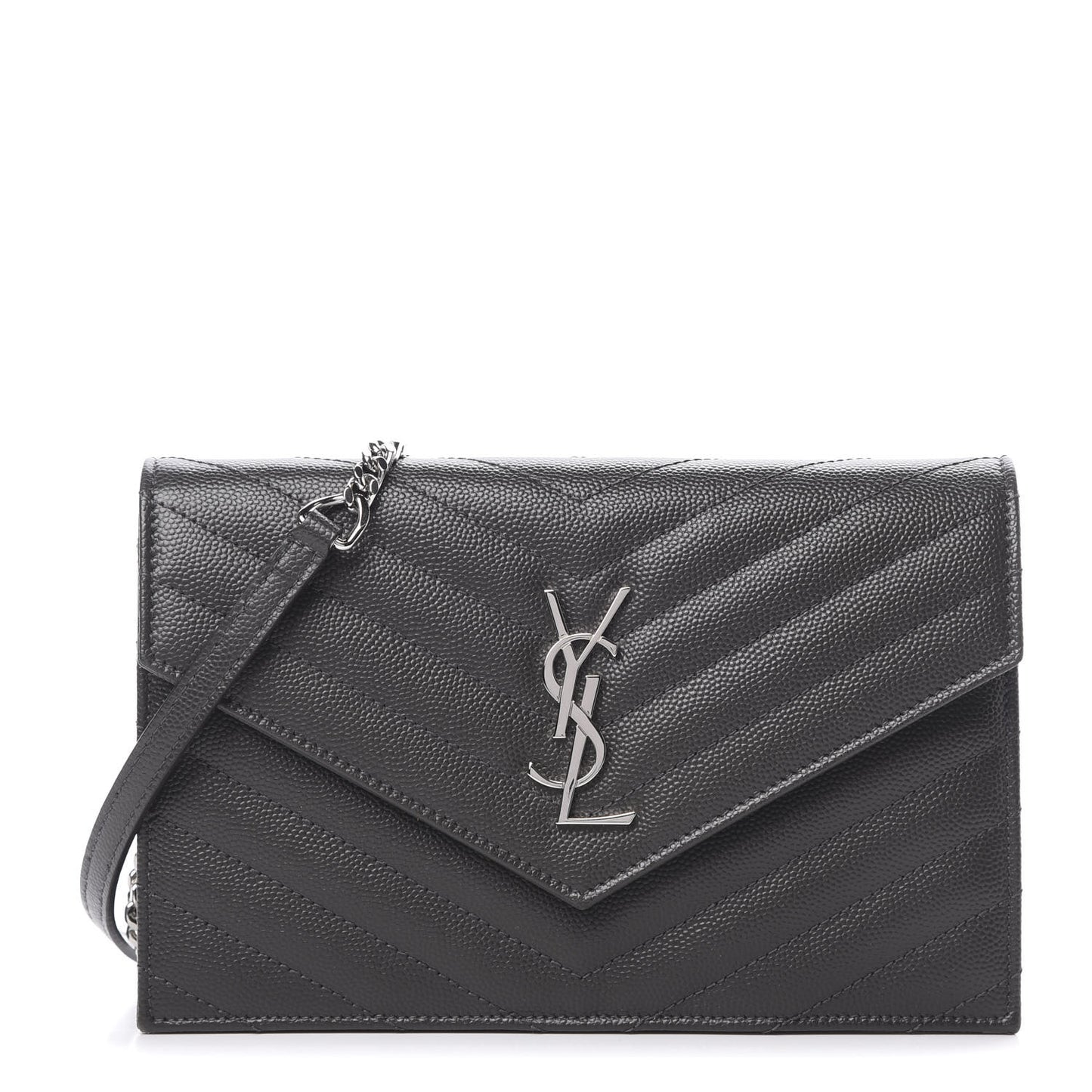 Grain De Poudre Matelasse Chevron Monogram Envelope Chain Wallet Coal