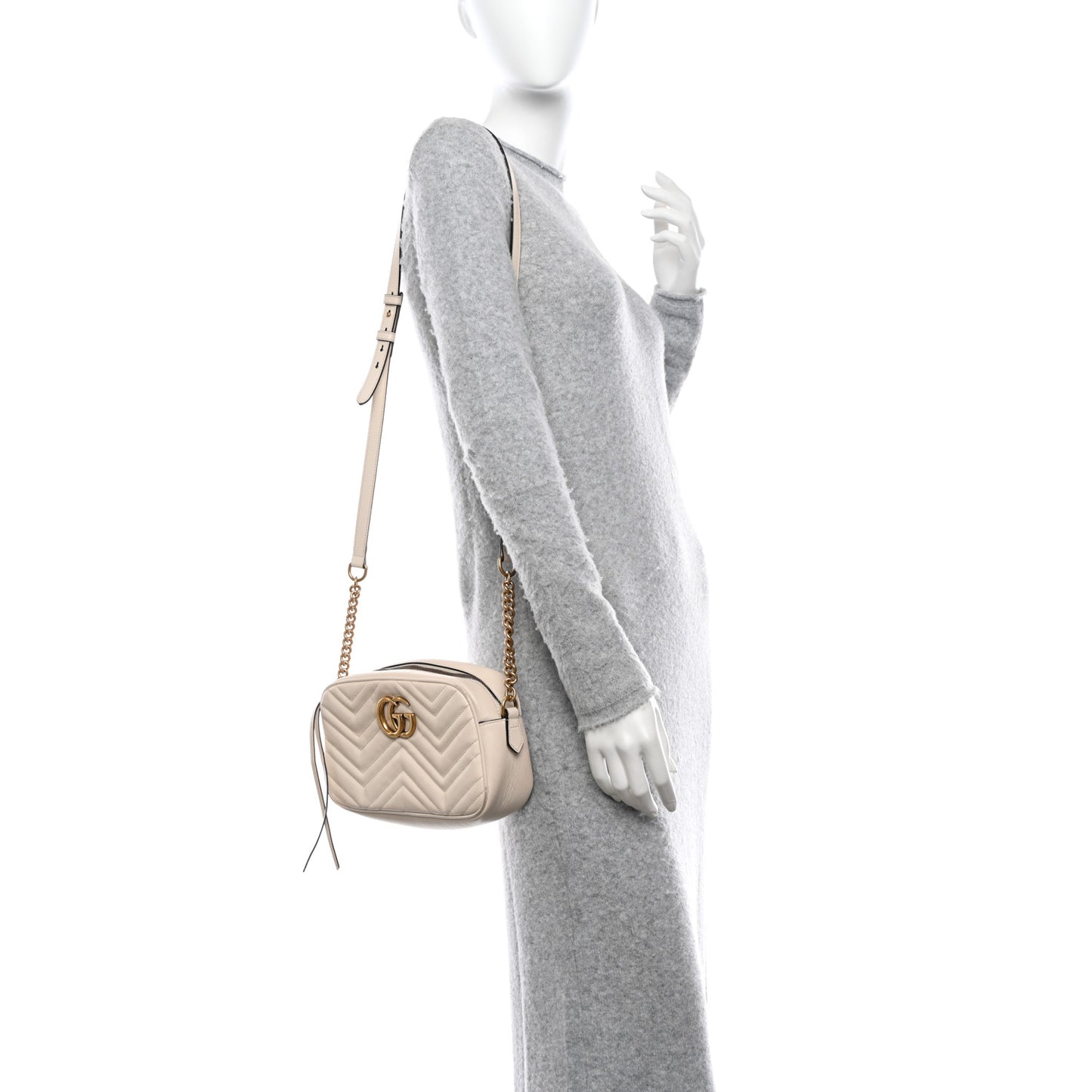 Calfskin Matelasse Small GG Marmont Chain Shoulder Bag White