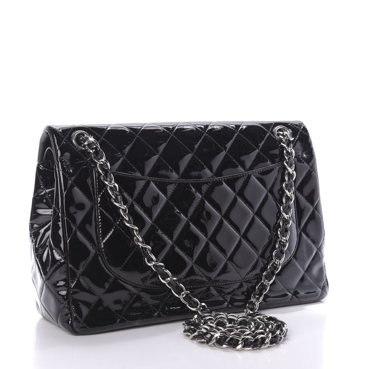 Patent Quilted Jumbo Double Flap Black