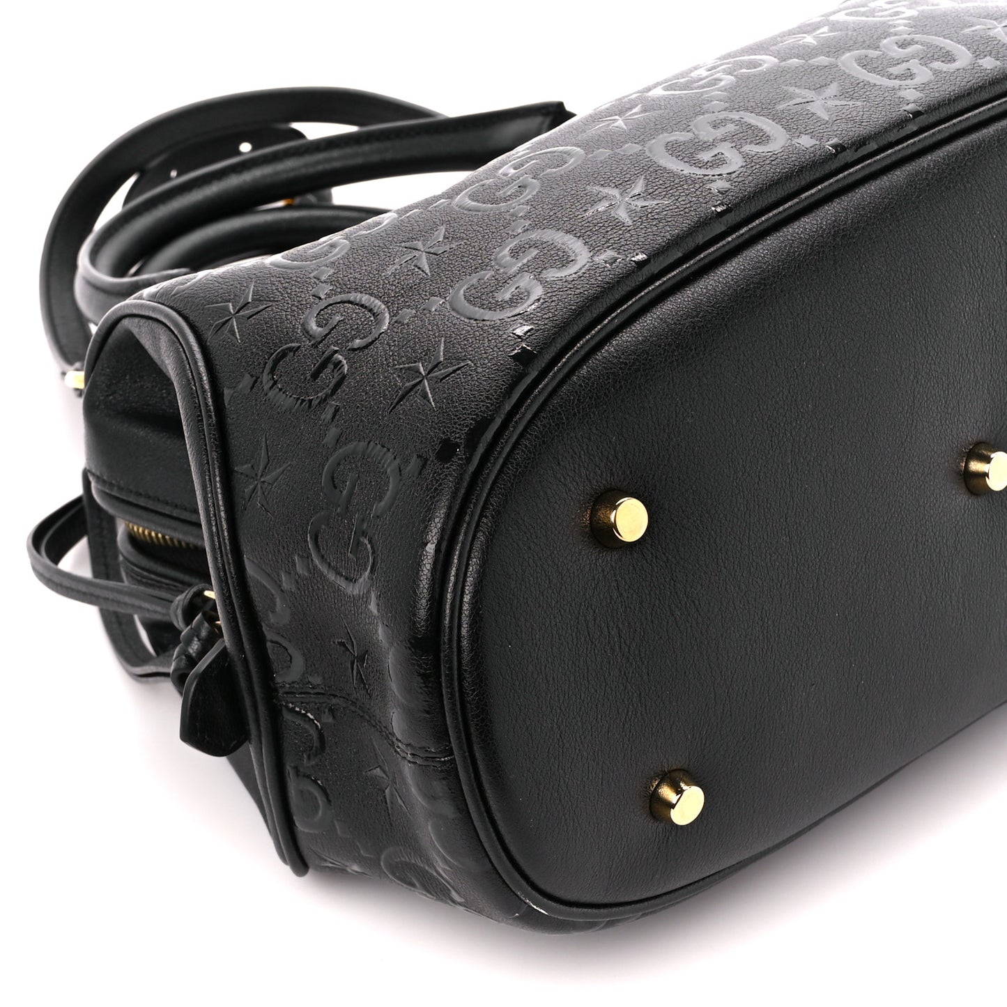 Wonka Grain Calfskin GG Monogram Star Embossed GG Top Handle Bag Black