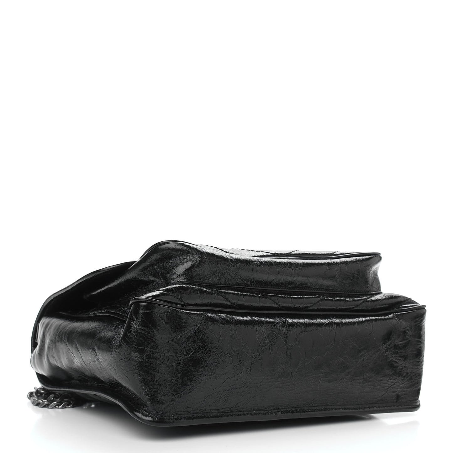 Crinkled Calfskin Matelasse Monogram Large Niki Chain Satchel Black