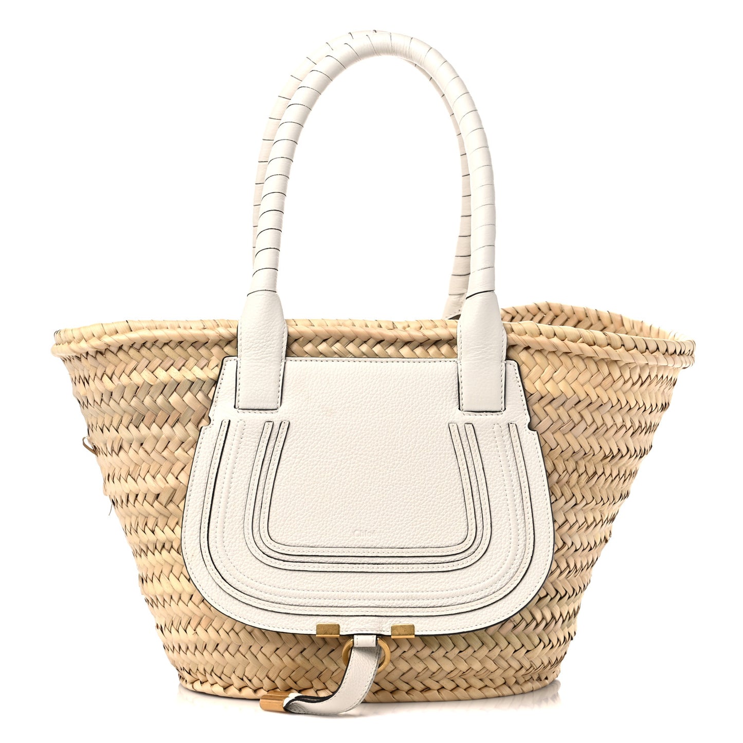 Raffia Grain Calfskin Medium Marcie Basket White