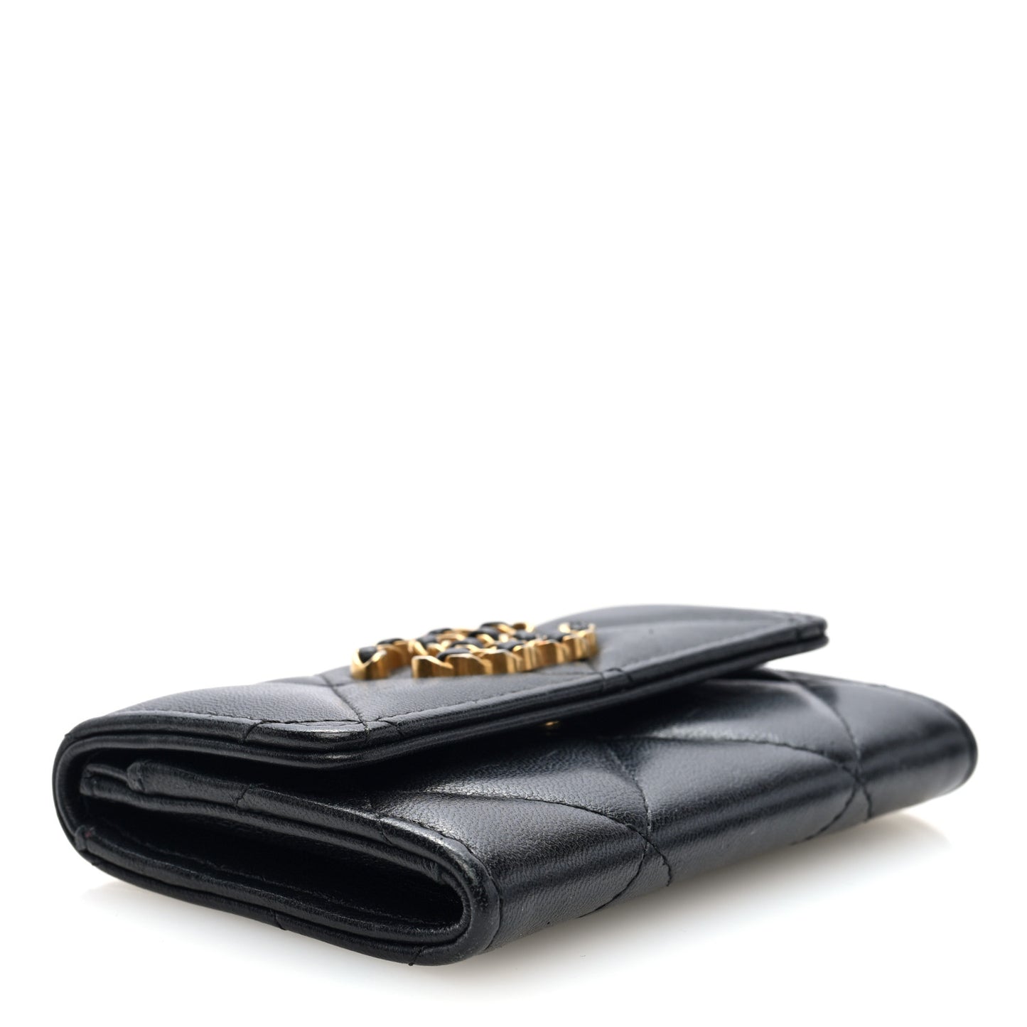 Lambskin Quilted Chanel 19 Flap Card Holder Black