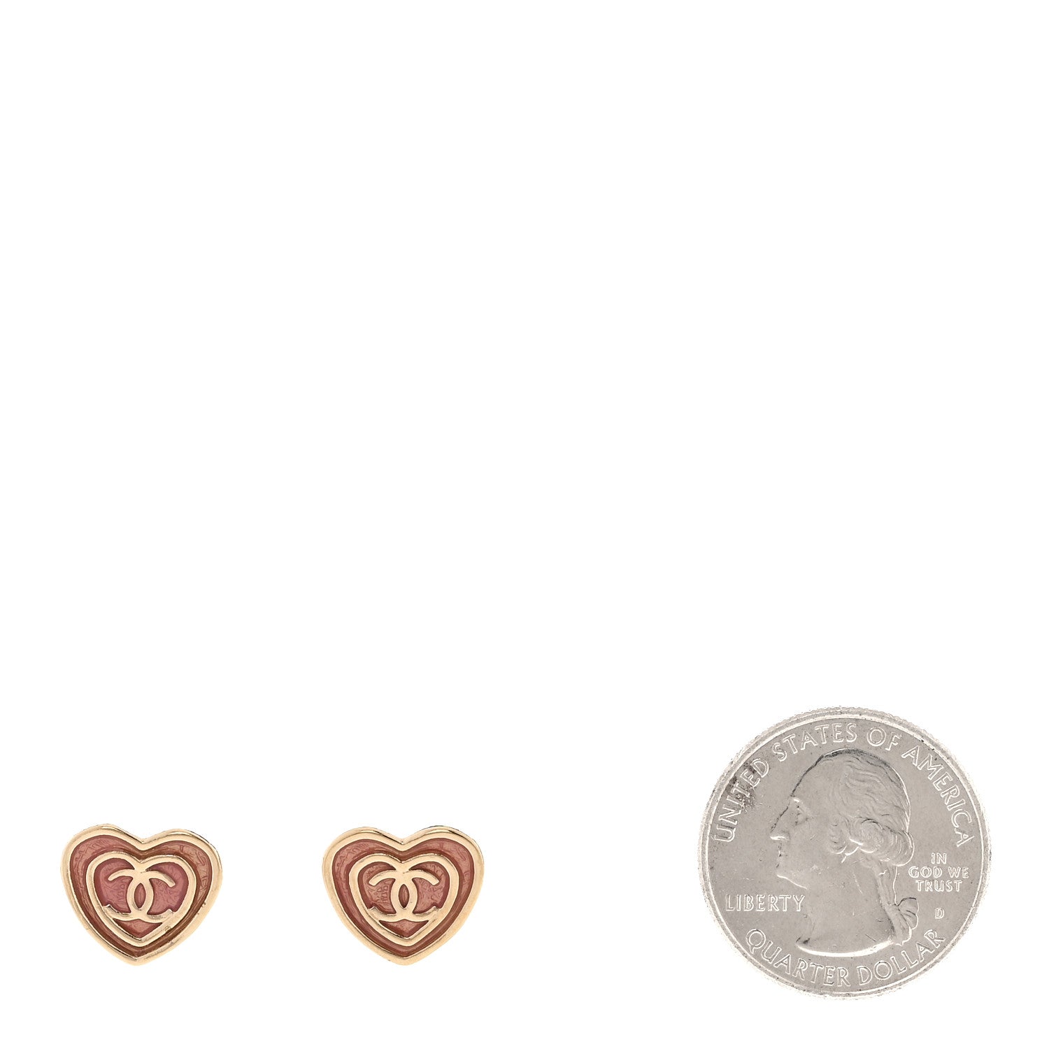 Chanel Crystal CC Resin Heart Earrings Gold Pink White 2 of 5