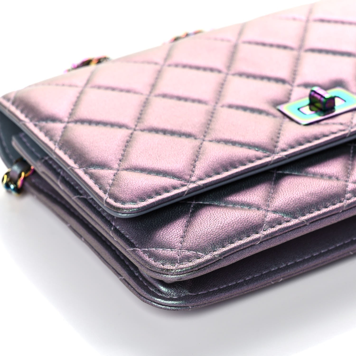 Chanel Iridescent Lambskin Quilted Reissue Wallet On Chain WOC Light Purple 9 of 10