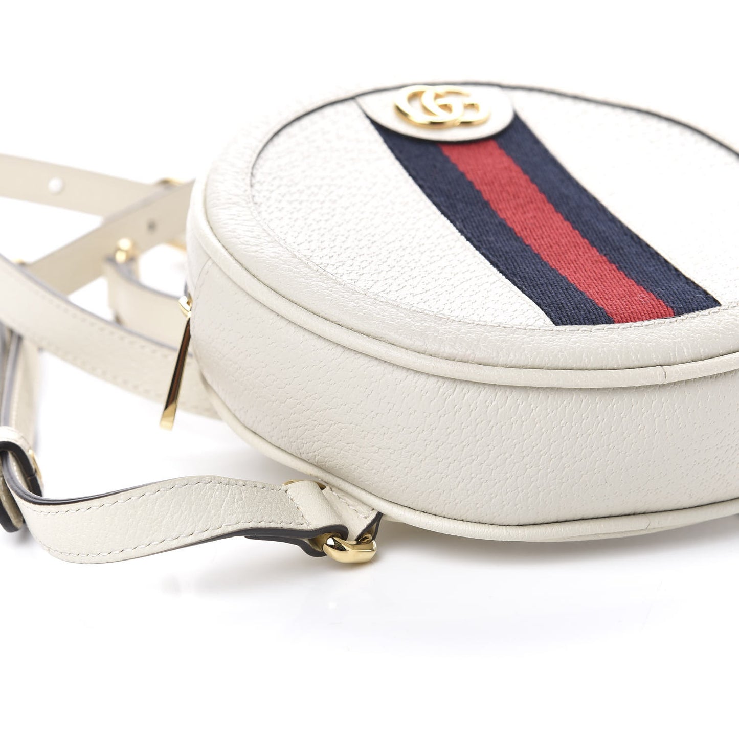 Textured Calfskin Web Mini Ophidia Round Backpack Mystic White