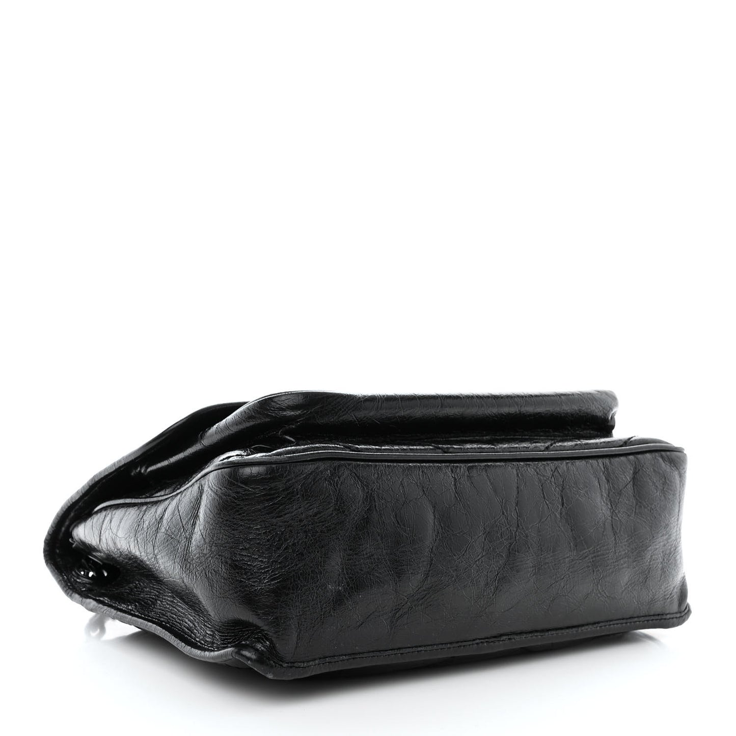 Crinkled Calfskin Matelasse Monogram Medium Niki Chain Satchel Black