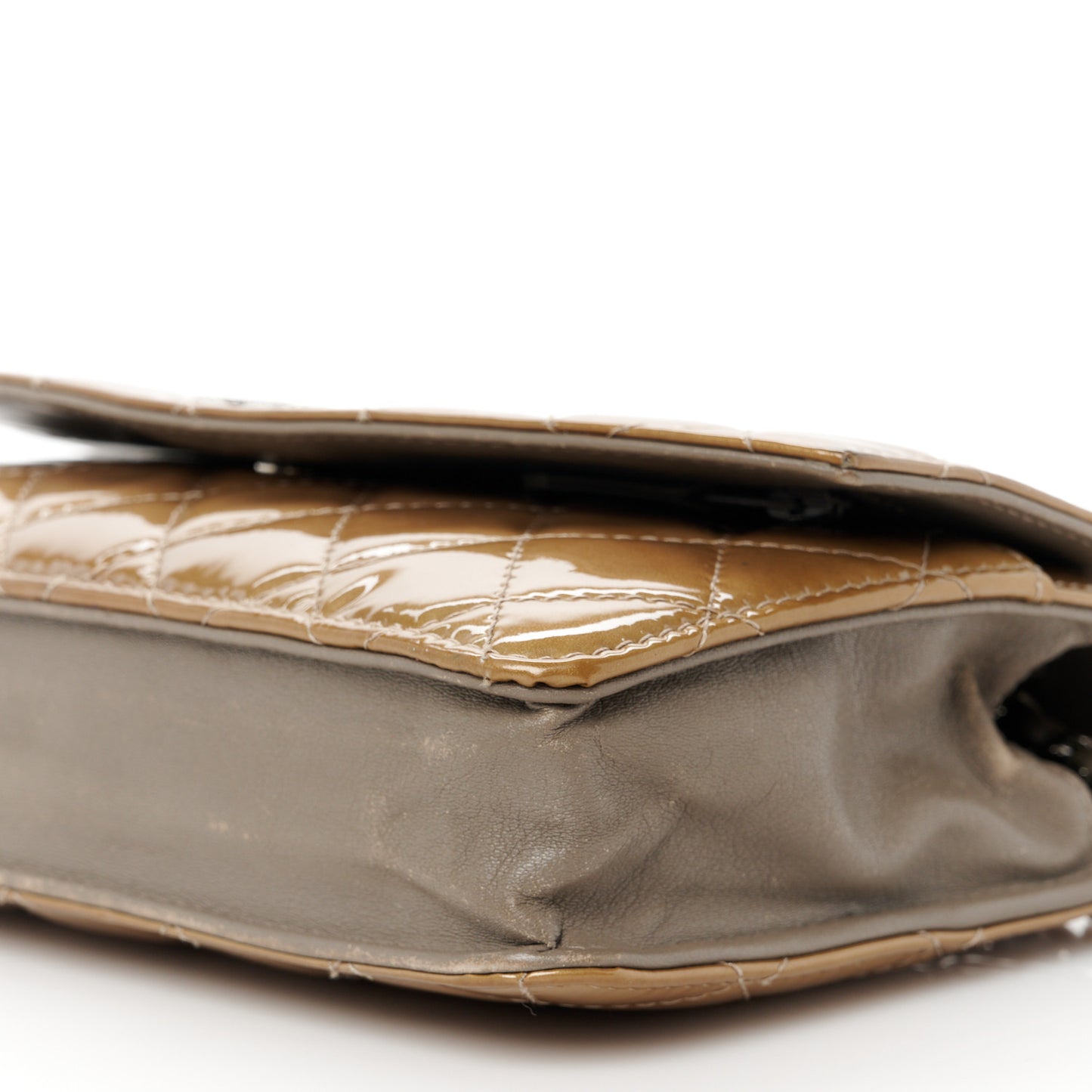 Patent Quilted Brilliant Wallet On Chain WOC Grey