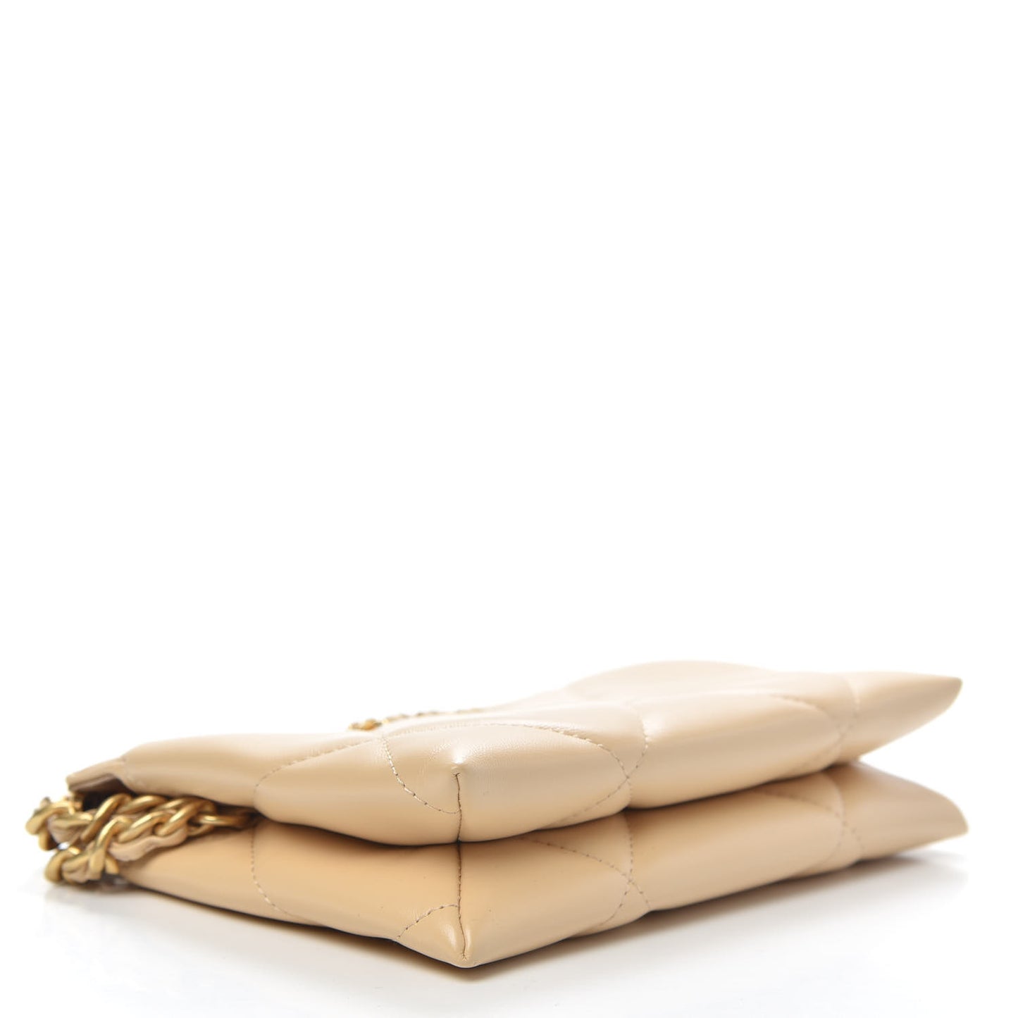 Shiny Goatskin Quilted Chanel 19 Small Pouch With Handle Beige