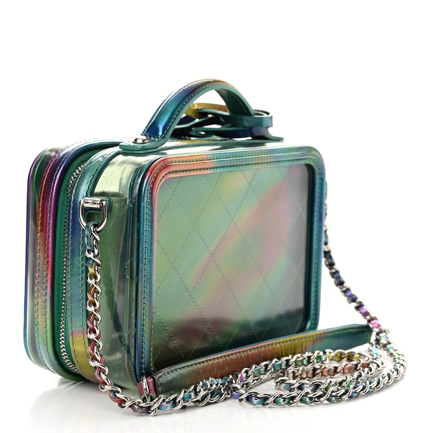 PVC Patent Calfskin Patent Lambskin Small CC Vanity Case Green