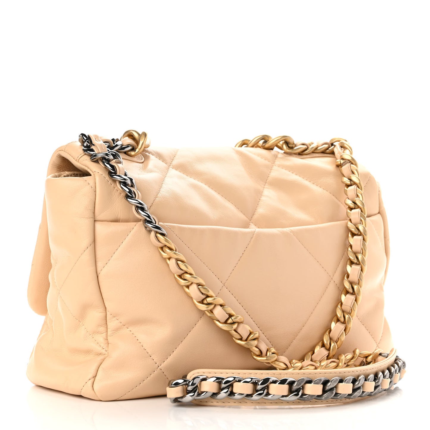 Lambskin Quilted Large Chanel 19 Flap Beige
