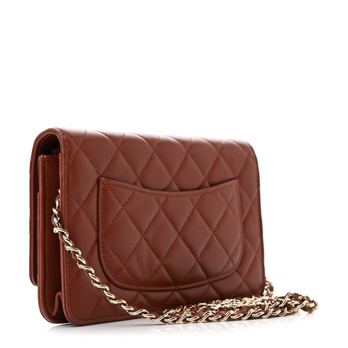 Lambskin Quilted Crystal Pearl CC Wallet On Chain WOC Brown