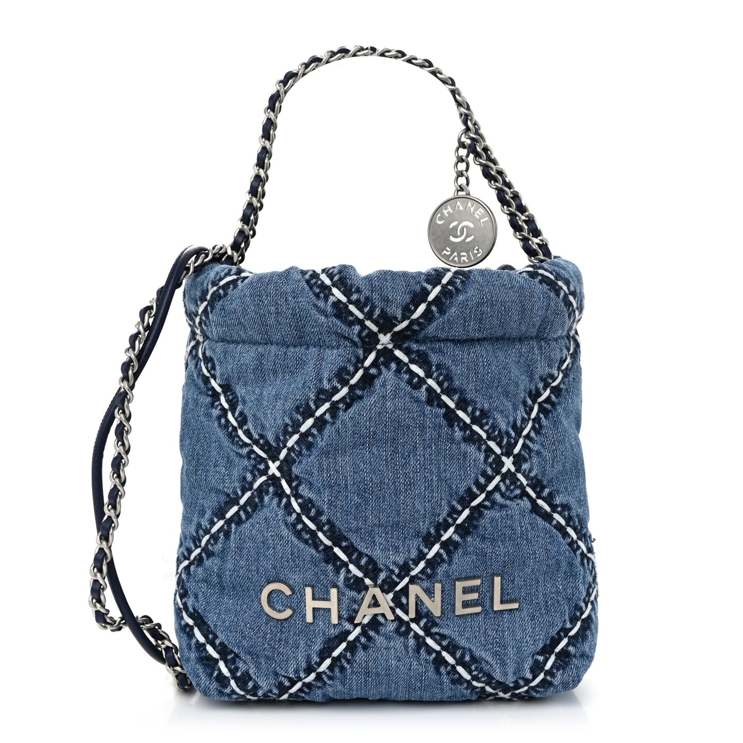 Denim Stitched Quilted Mini Chanel 22 Blue