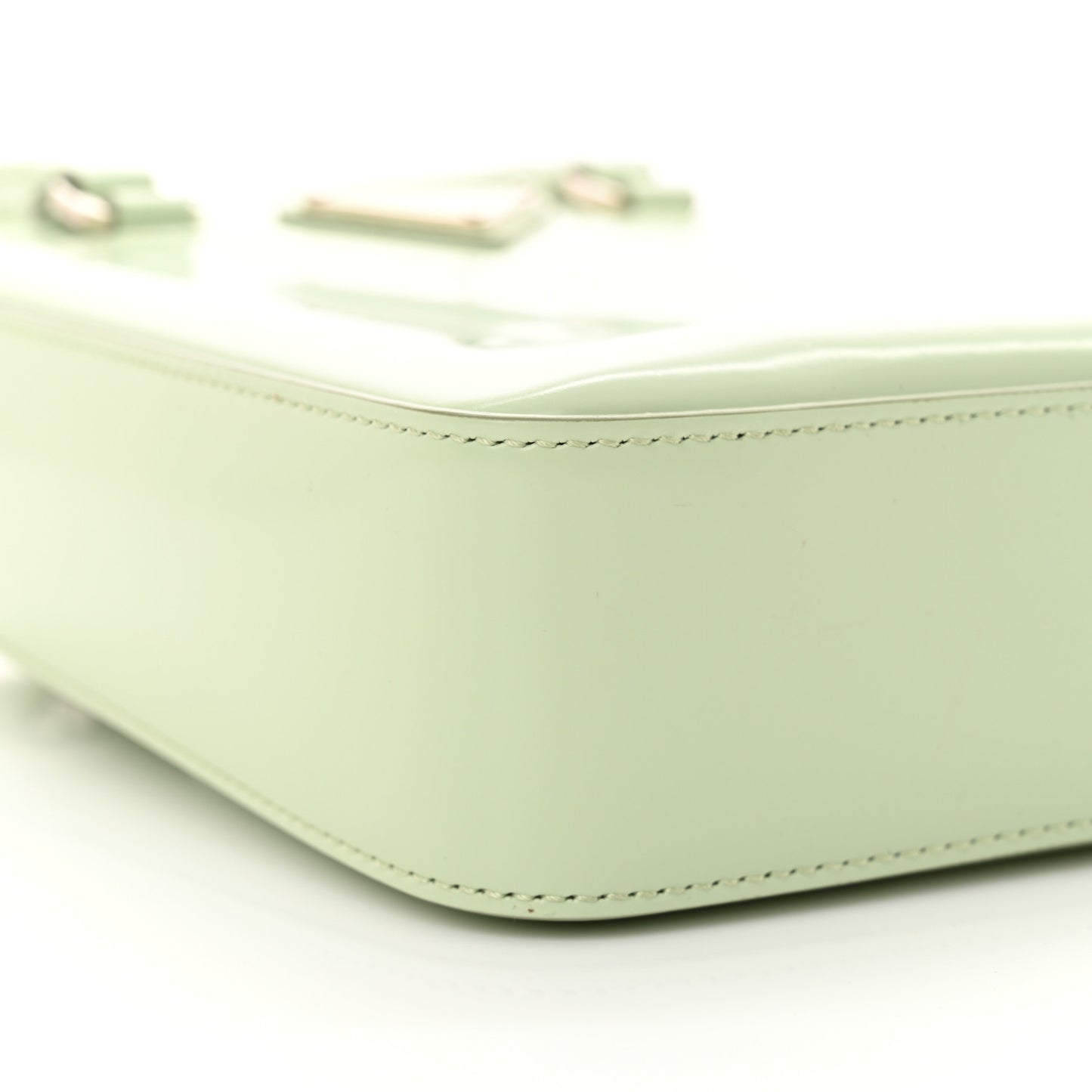 Spazzolato Metal Triangle Logo Small Double Handle Crossbody Tote Acqua