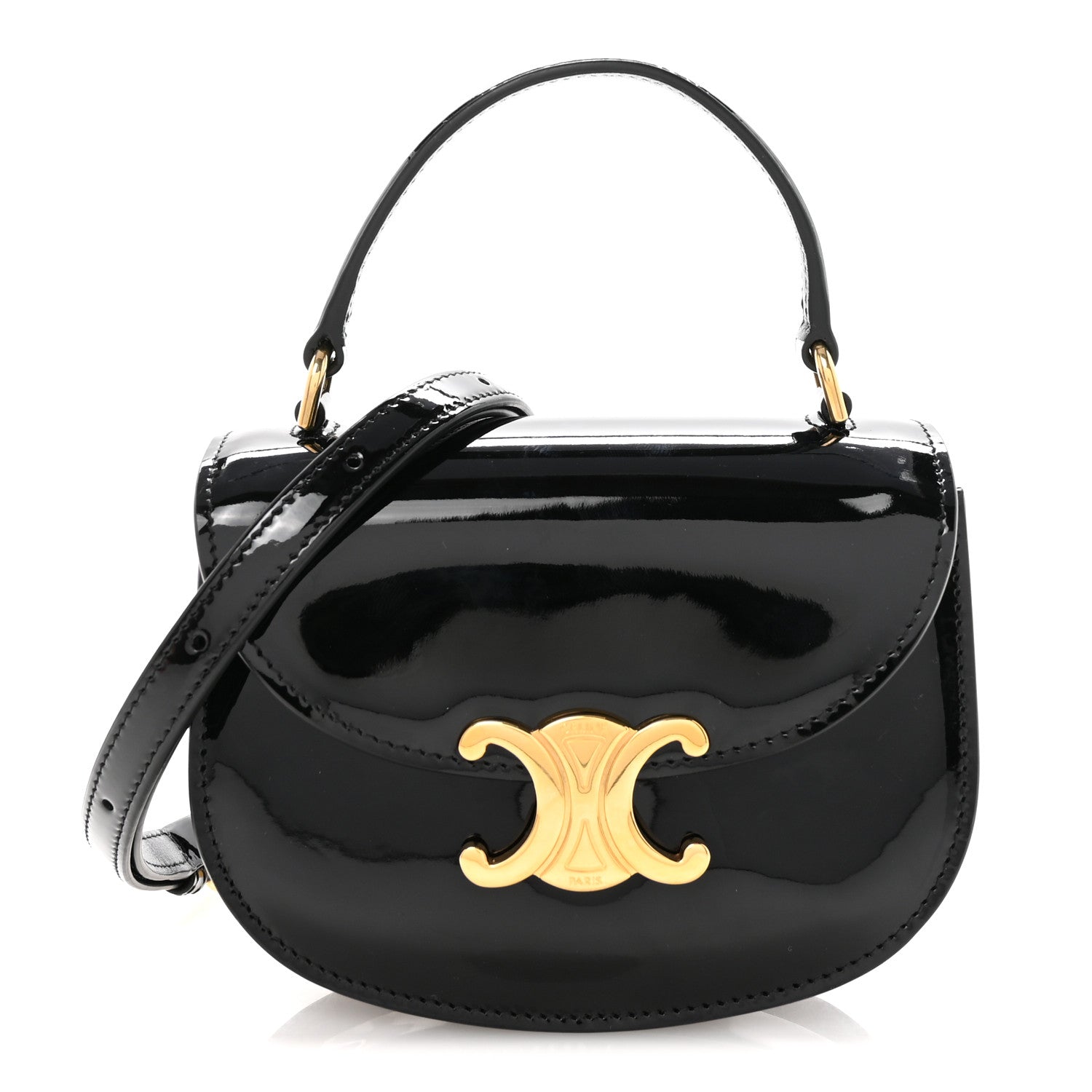 Celine Patent Calfskin Triomphe Mini Besace Clea Black 1851168
