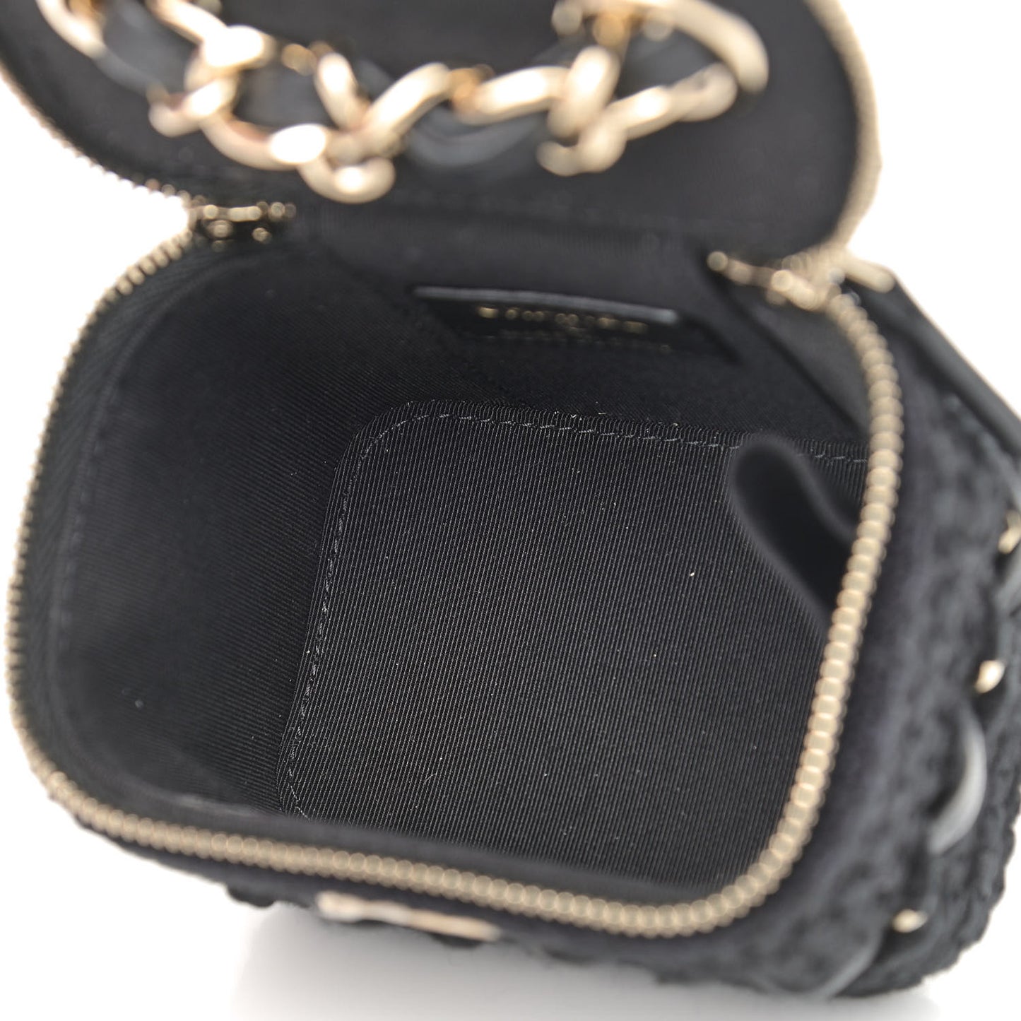 Lambskin Crochet Small Vanity Case With Chain Black