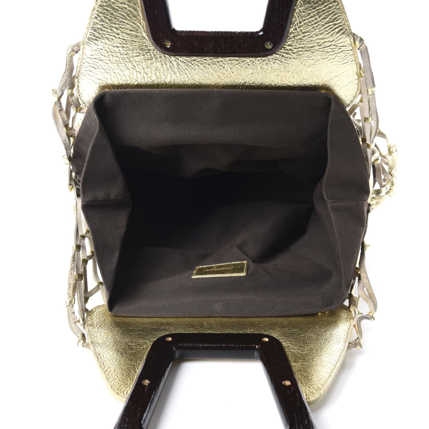 Metallic Calfskin Net Frame Tote Gold