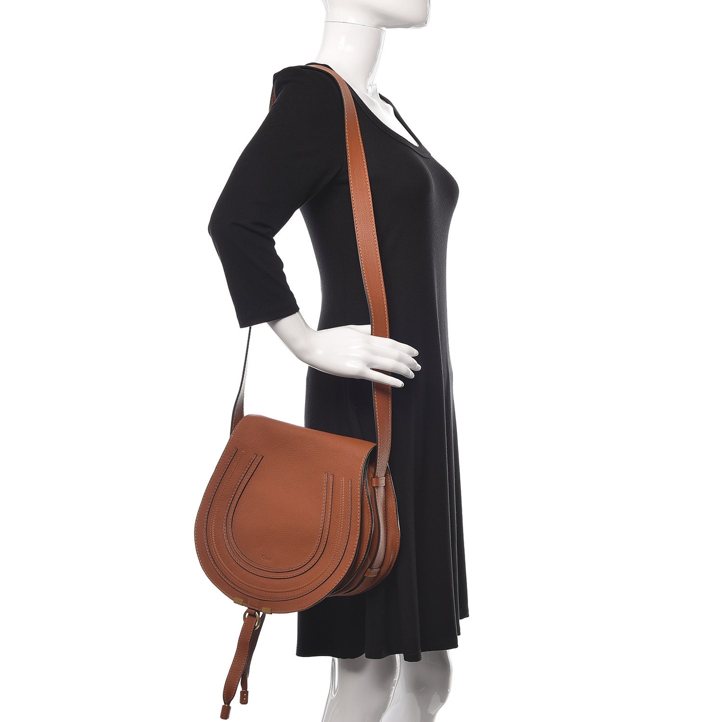 Calfskin Medium Marcie Round Crossbody Bag Tan