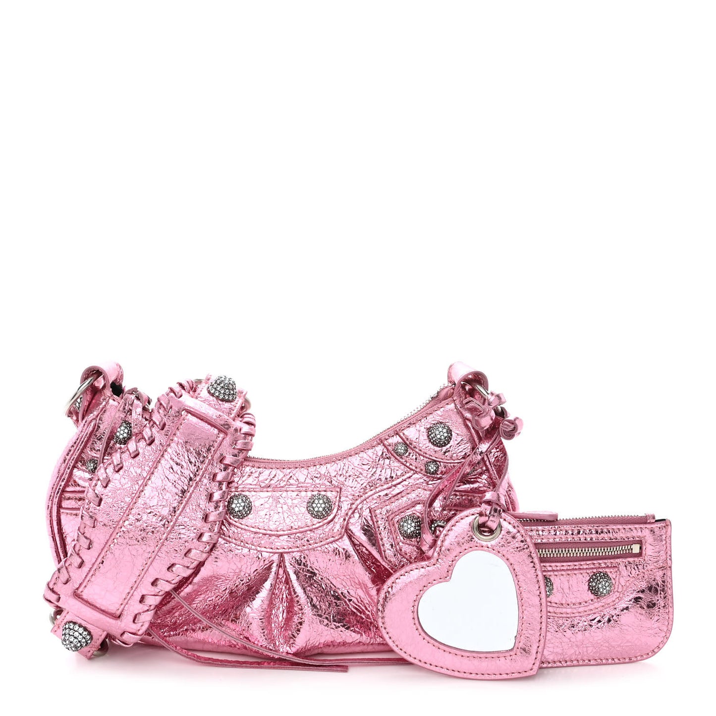 Metallic Agneau Arena Crystal Le Cagole Shoulder Bag XS Met Pink