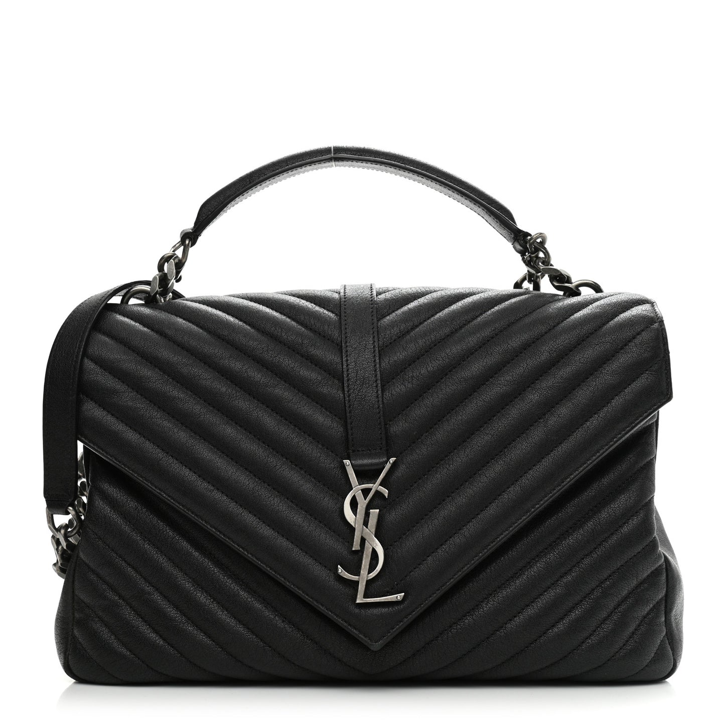 Sheepskin Matelasse Chevron Monogram Large College Satchel Black
