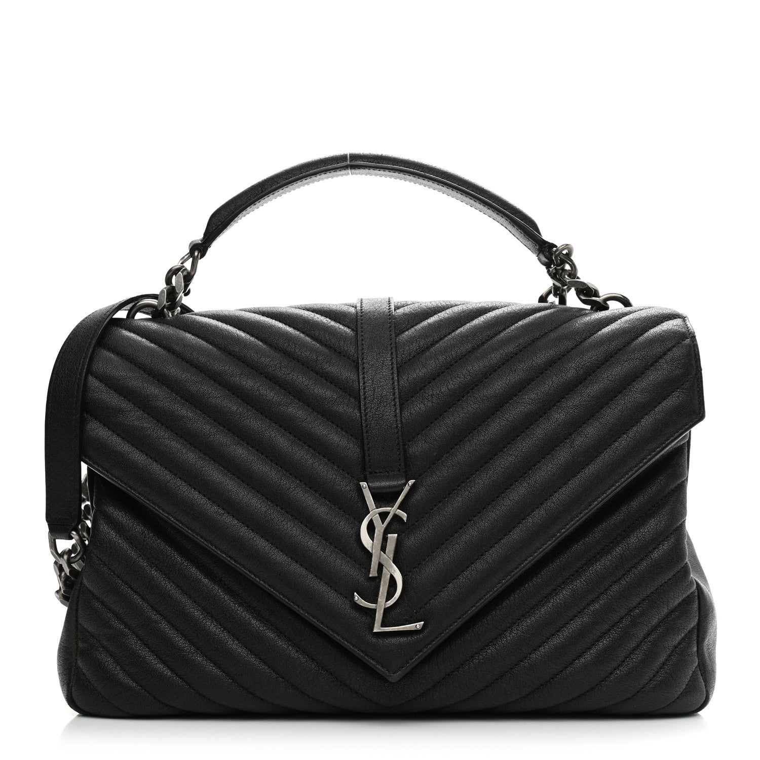 Saint Laurent Sheepskin Matelasse Chevron Monogram Large College Satchel Black 1 of 8