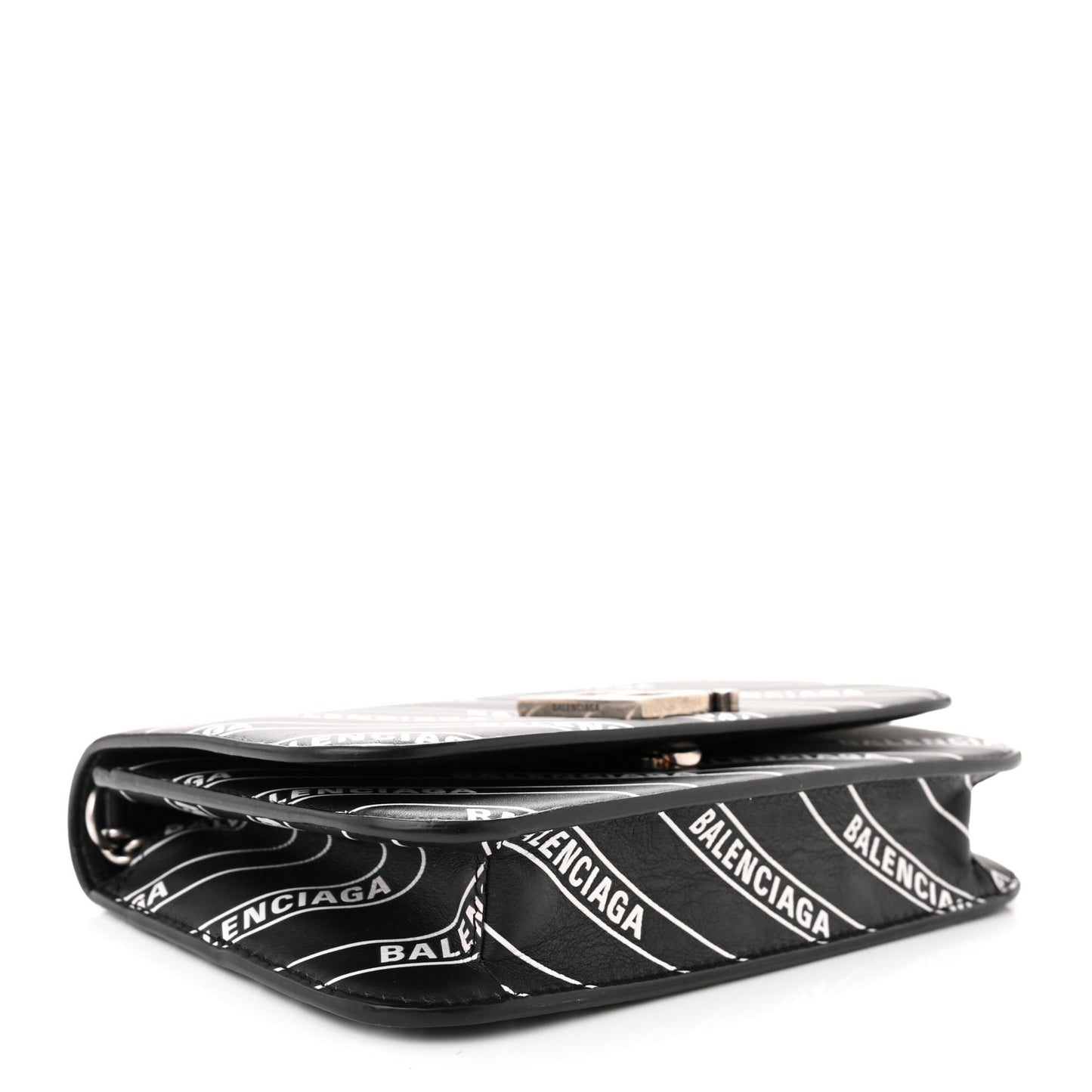 Matte Calfskin Diagonal Allover Logo Print B Wallet on Chain Black White
