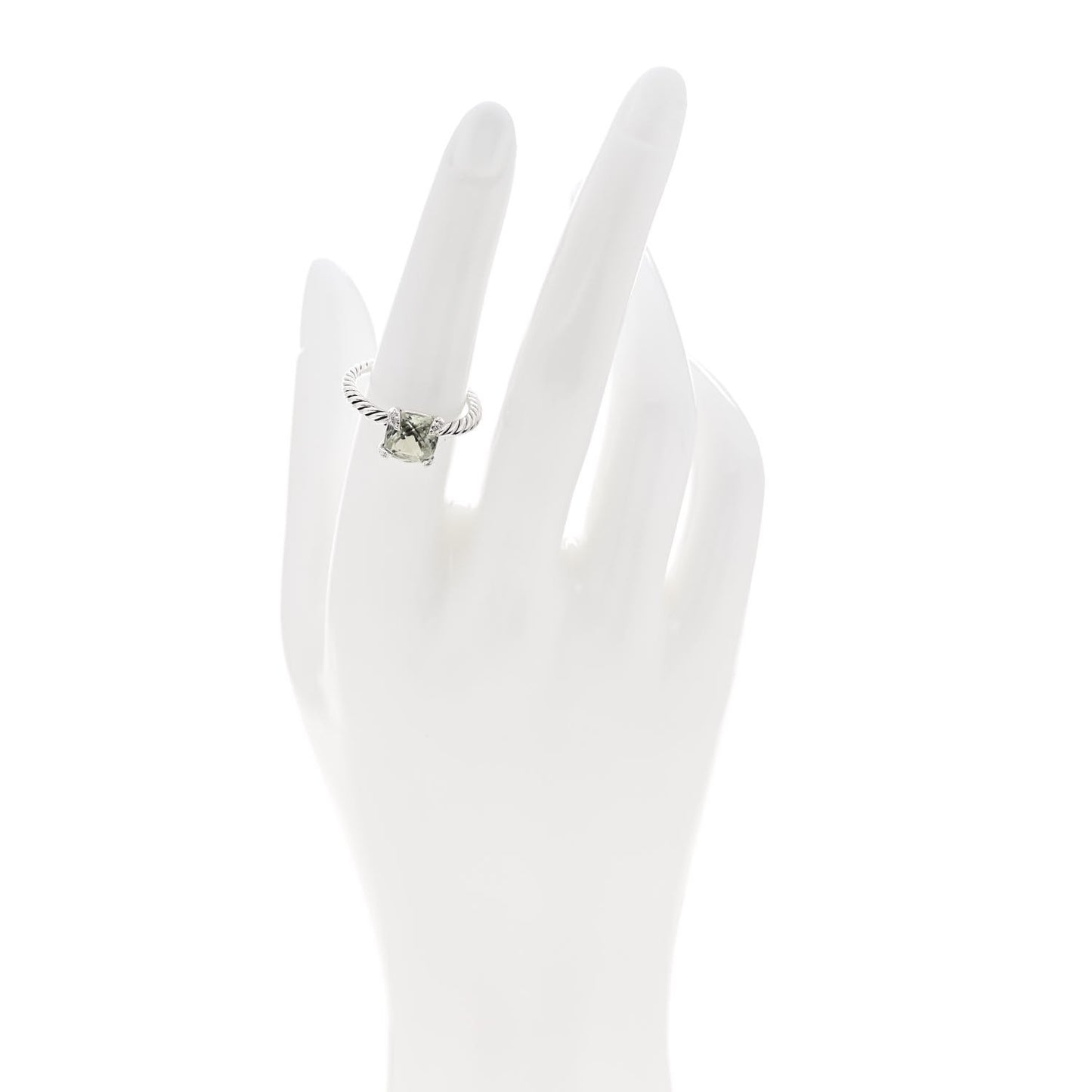 Sterling Silver Diamond Prasiolite 8mm Chatelaine Ring 53 6.5