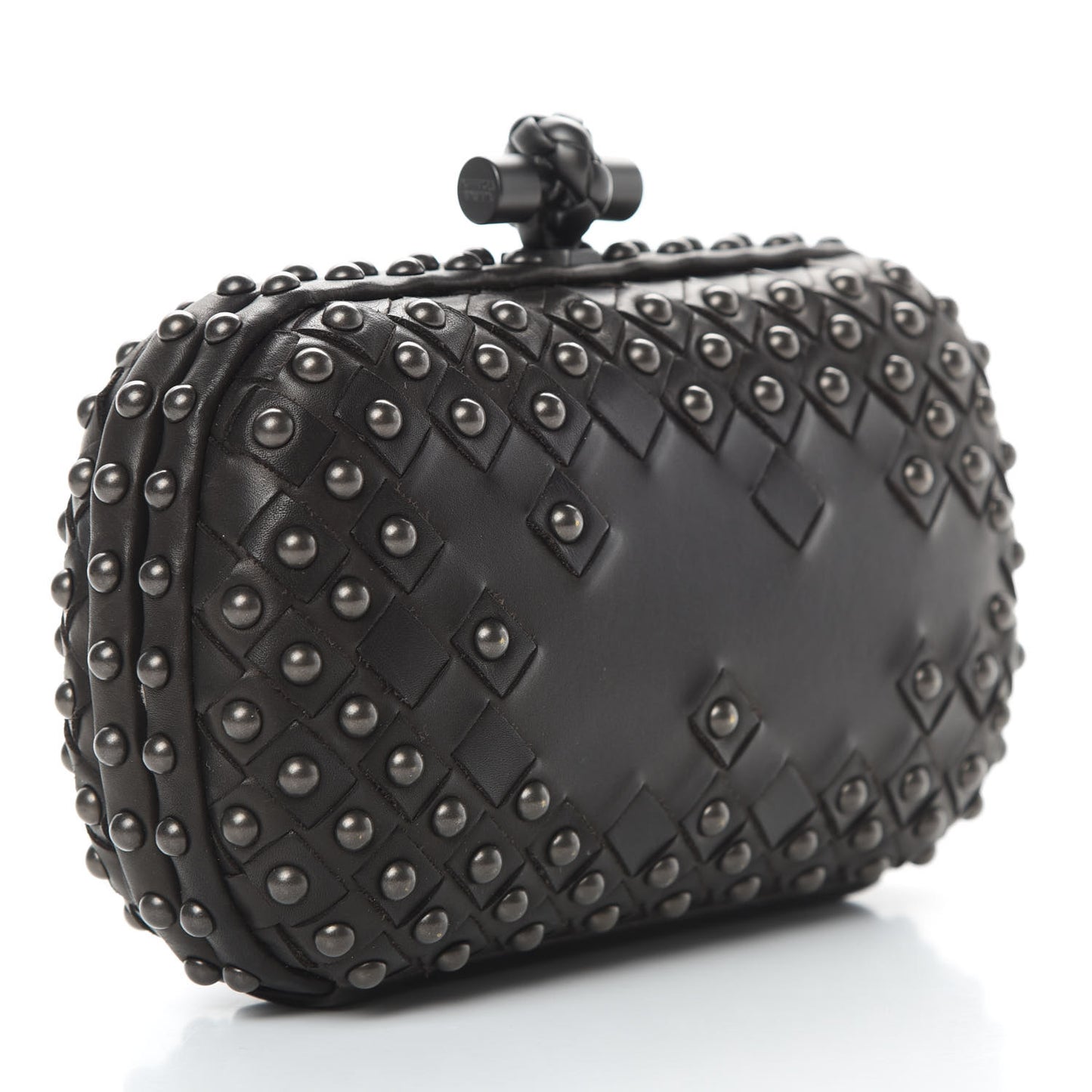 Waxy Nappa Intrecciato Knot Studded Clutch Black