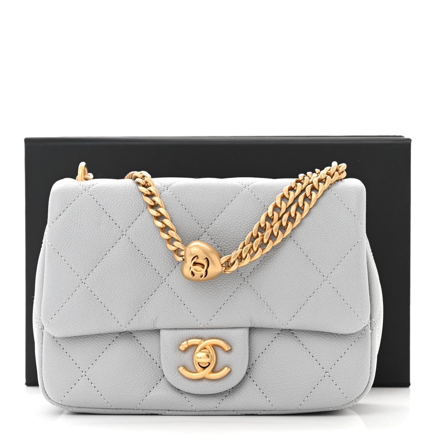 Caviar Quilted Mini Sweetheart Flap Grey