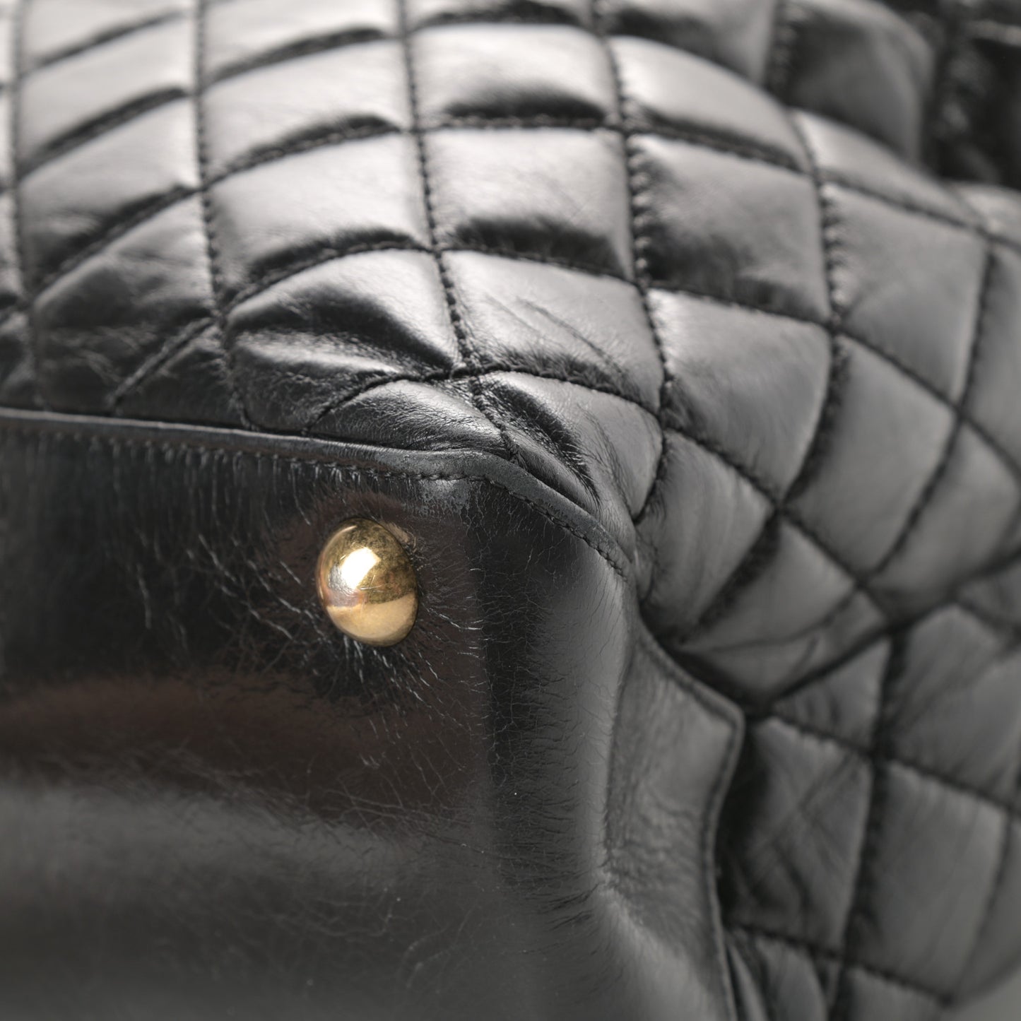 Glazed Calfskin Quilted Large Boy Tote Black