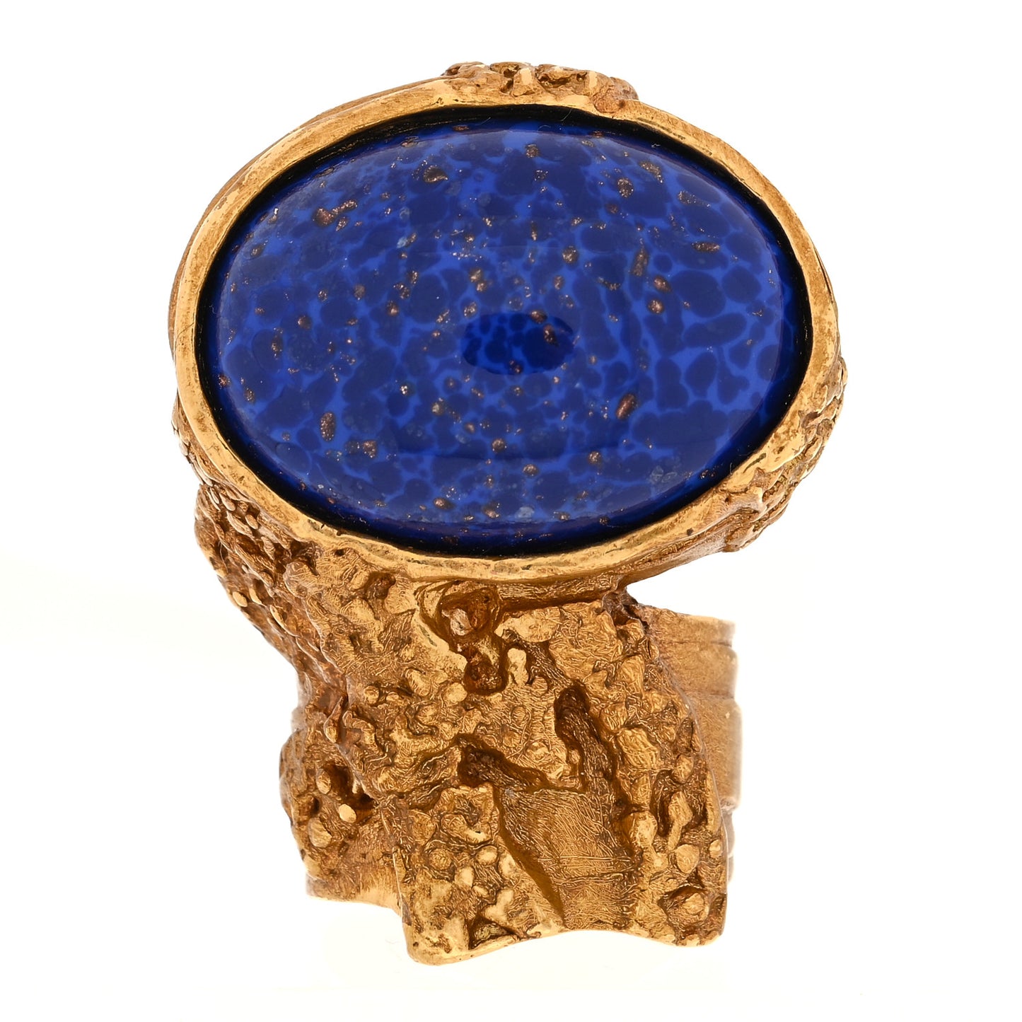 Glass Cabochon Arty Ovale Ring 52/6 Gold Blue