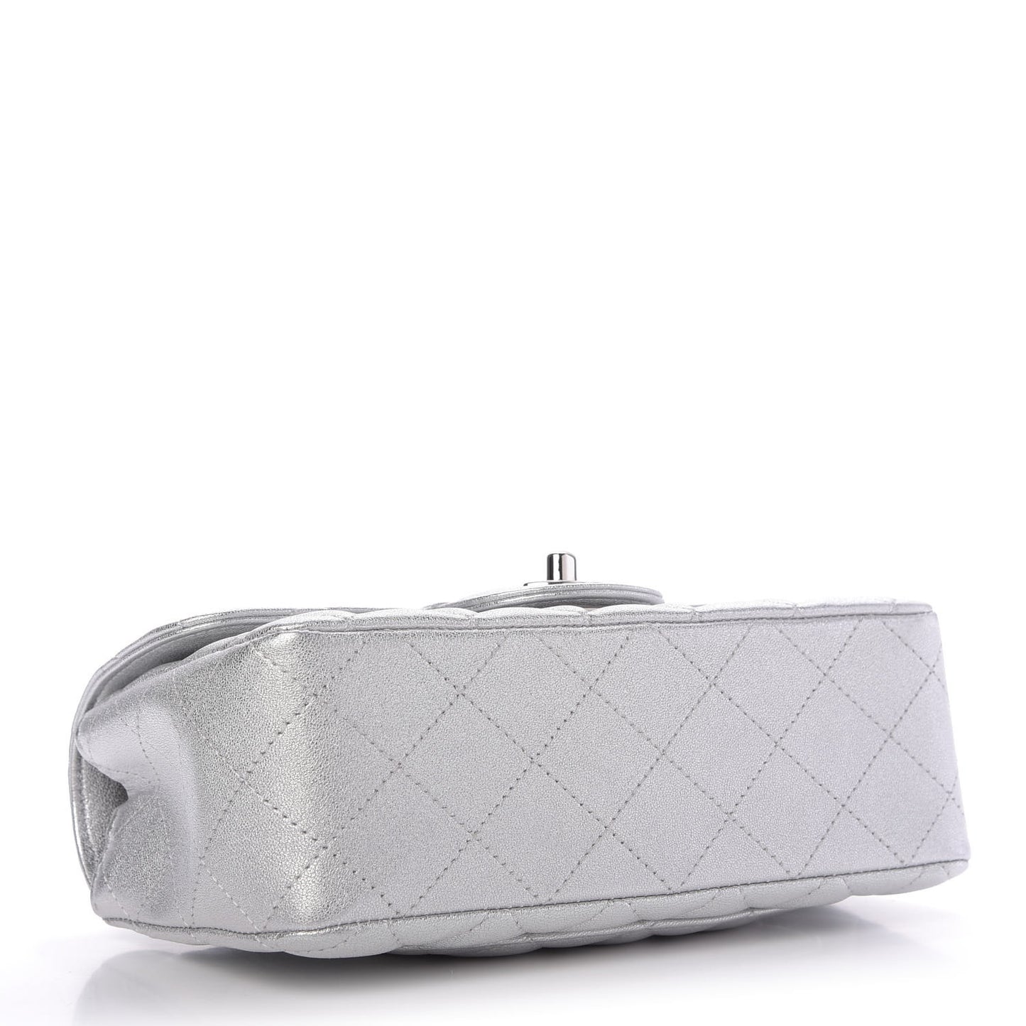 Metallic Lambskin Quilted Mini Rectangular Flap Silver