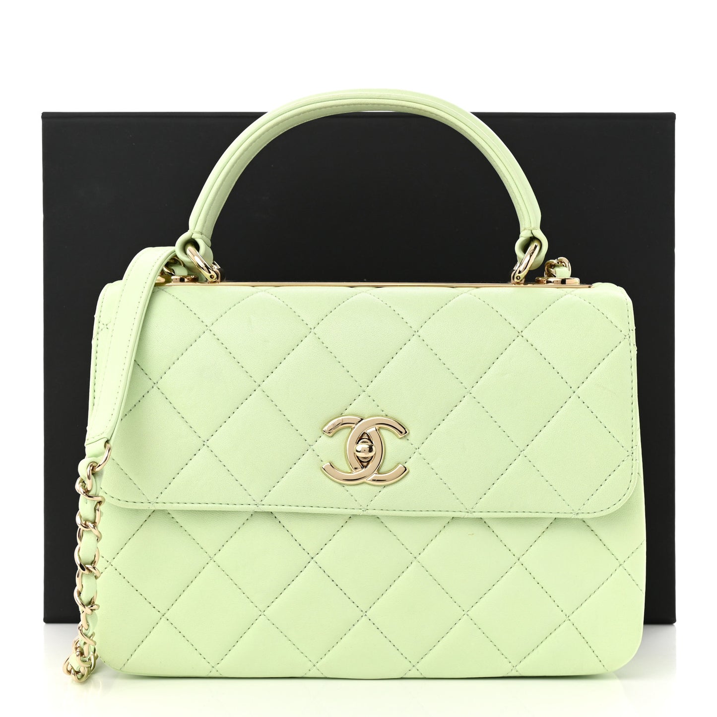 Lambskin Quilted Small Trendy CC Flap Dual Handle Bag Light Green