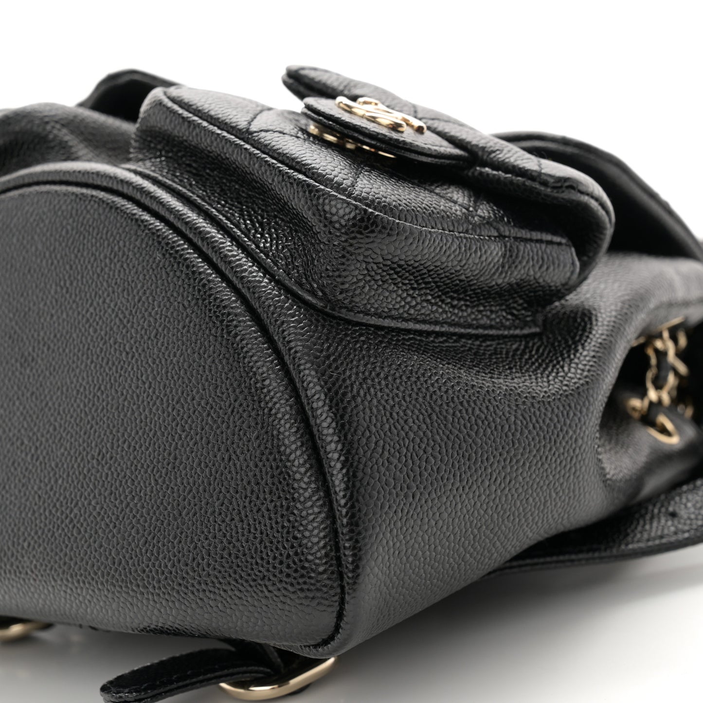 Shiny Caviar Quilted Small Duma Pockets Drawstring Backpack Black