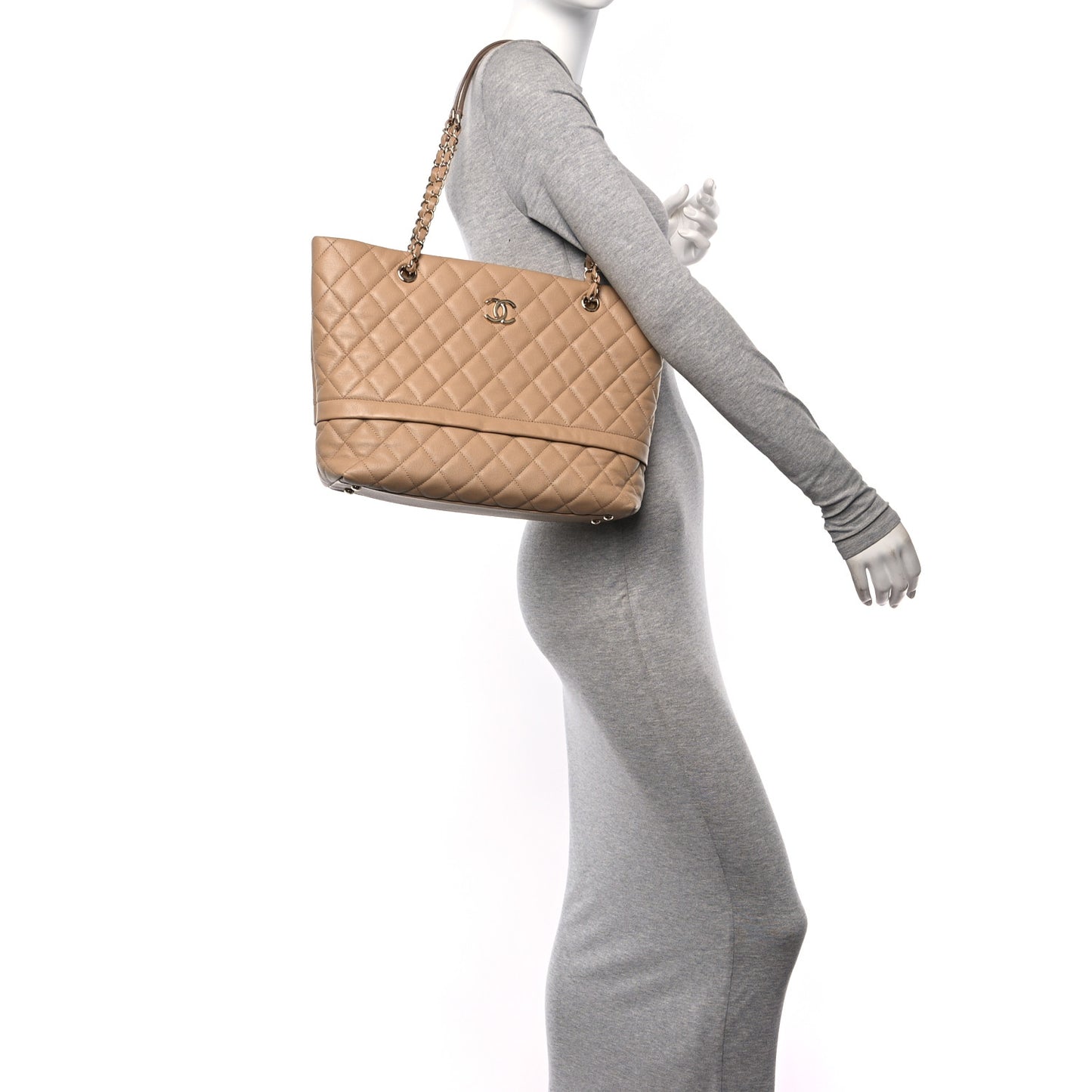 Caviar Quilted Rolled Up Tote Beige