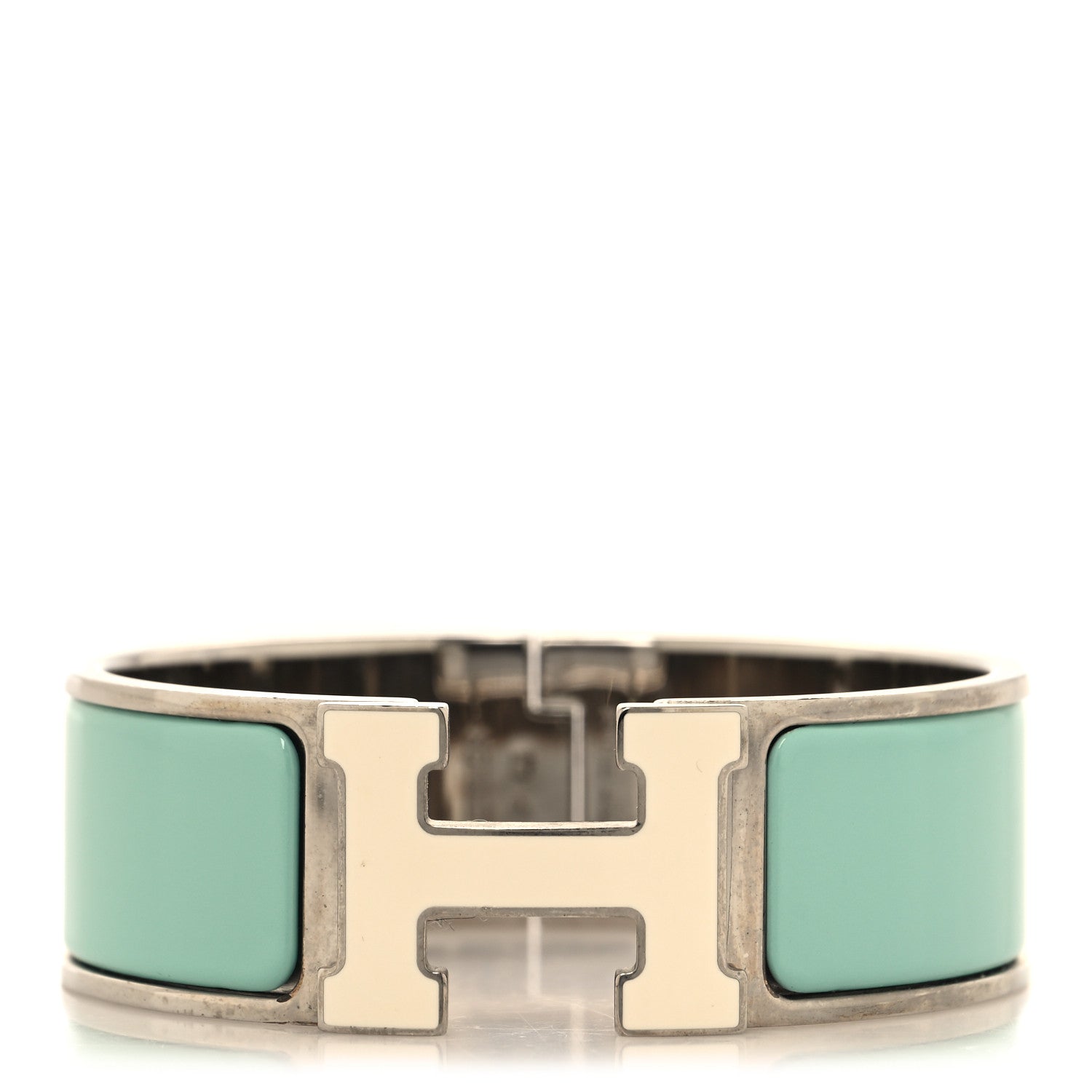 Hermes Enamel Wide Clic Clac H Bracelet GM Lagon White 1 of 4