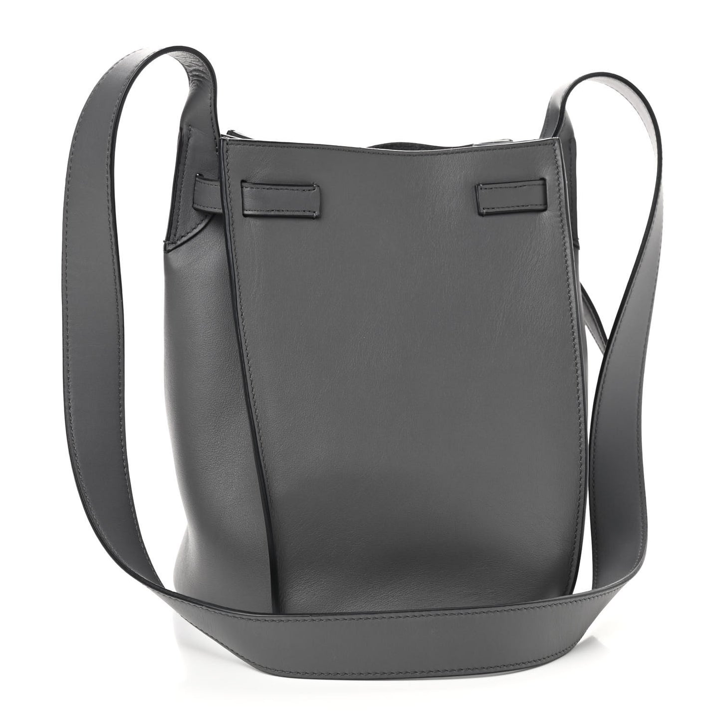 Smooth Calfskin Long Strap Big Bucket Bag Grey