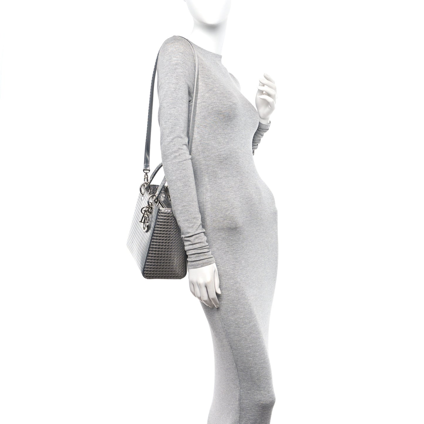 Metallic Patent Micro-Cannage Medium Lady Dior Silver