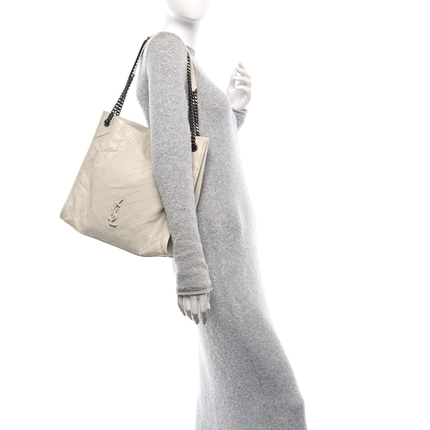 Crinkled Calfskin Matelasse Monogram Large Niki Shopper Tote Cream Soft