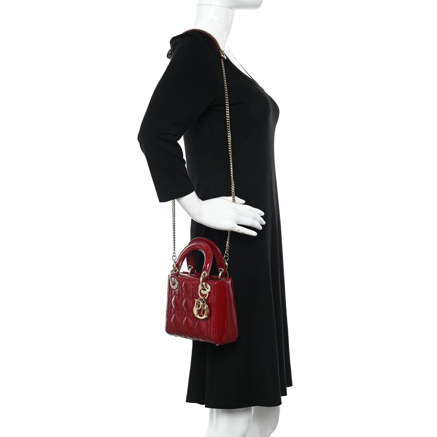 Patent Cannage Mini Lady Dior Red